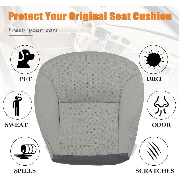 Front Driver Bottom Perforated Replacement Microfiber Leather Seat Cover Gray Compatible with Lexus ES300 ES330 2002 2003 2004 2005 2006
