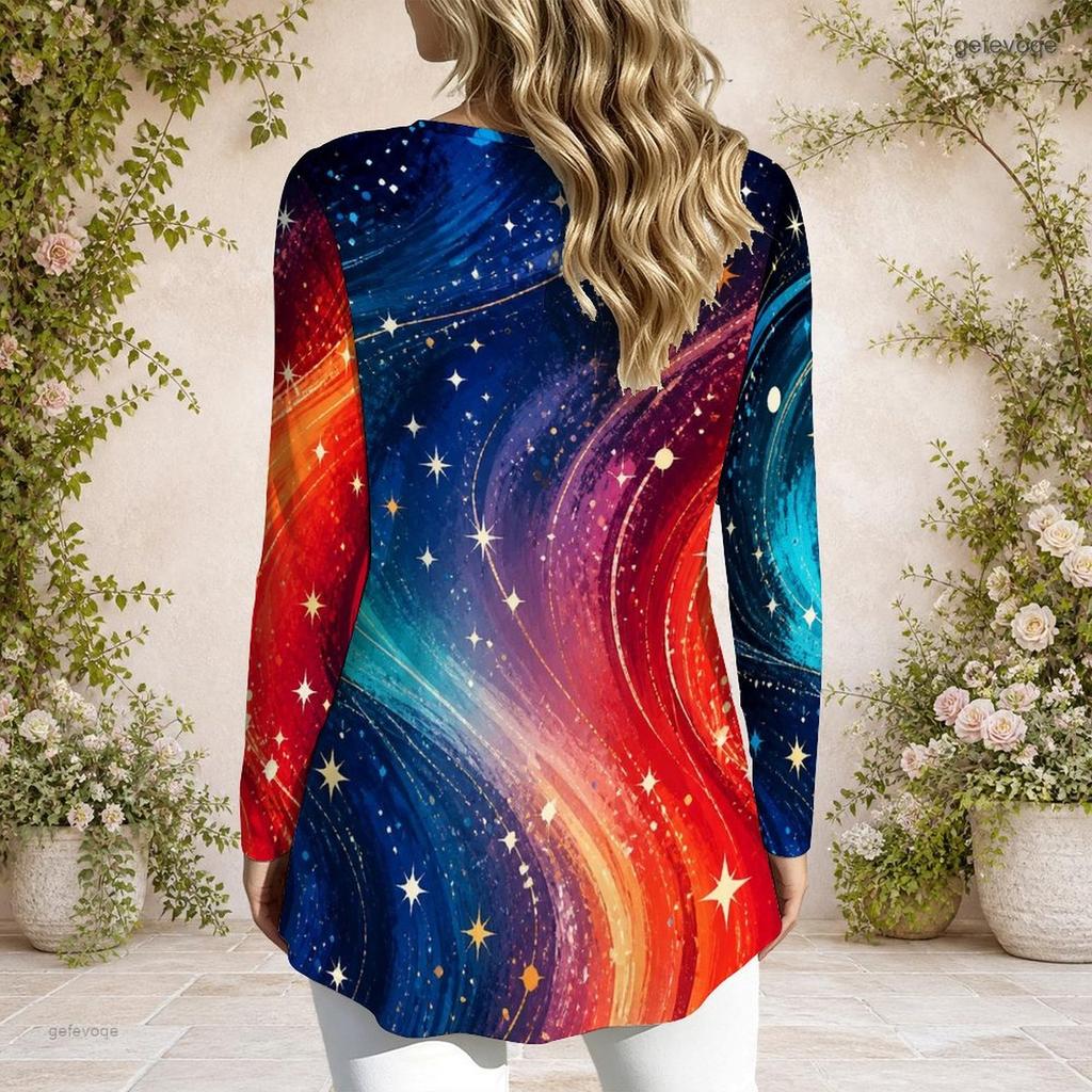 Women Plus Size Long Sleeve Top Metal Ring Neck Design Loose Casual Daily Basic T Shirt