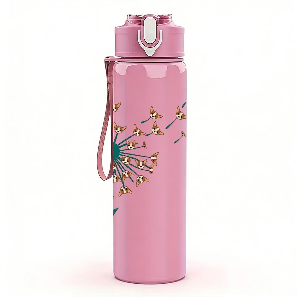 1PC Chicken Dandelion Flower Pattern 750ml Color Plastic Sports Water Bottle Leakproof Flip Straw Lid Suitable for Sports Office Home Use