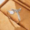 Bohemian Charm Female White Fire Opal Round Stone Dragonfly Open Ring  Color Cute Gift Wedding Jewelry Rings For Women