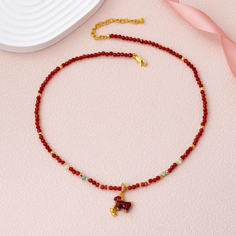 The new model will be rich soon, red drip glaze pony pendant, agate beaded bracelet, necklace, natal year red set.