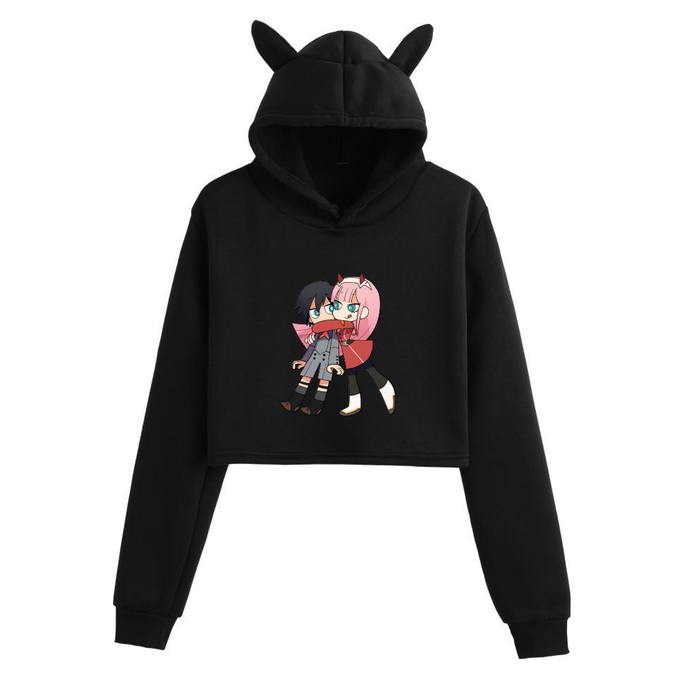 Женский укороченный худи Zero Two Darling in the Franxx с кошачьими ушками