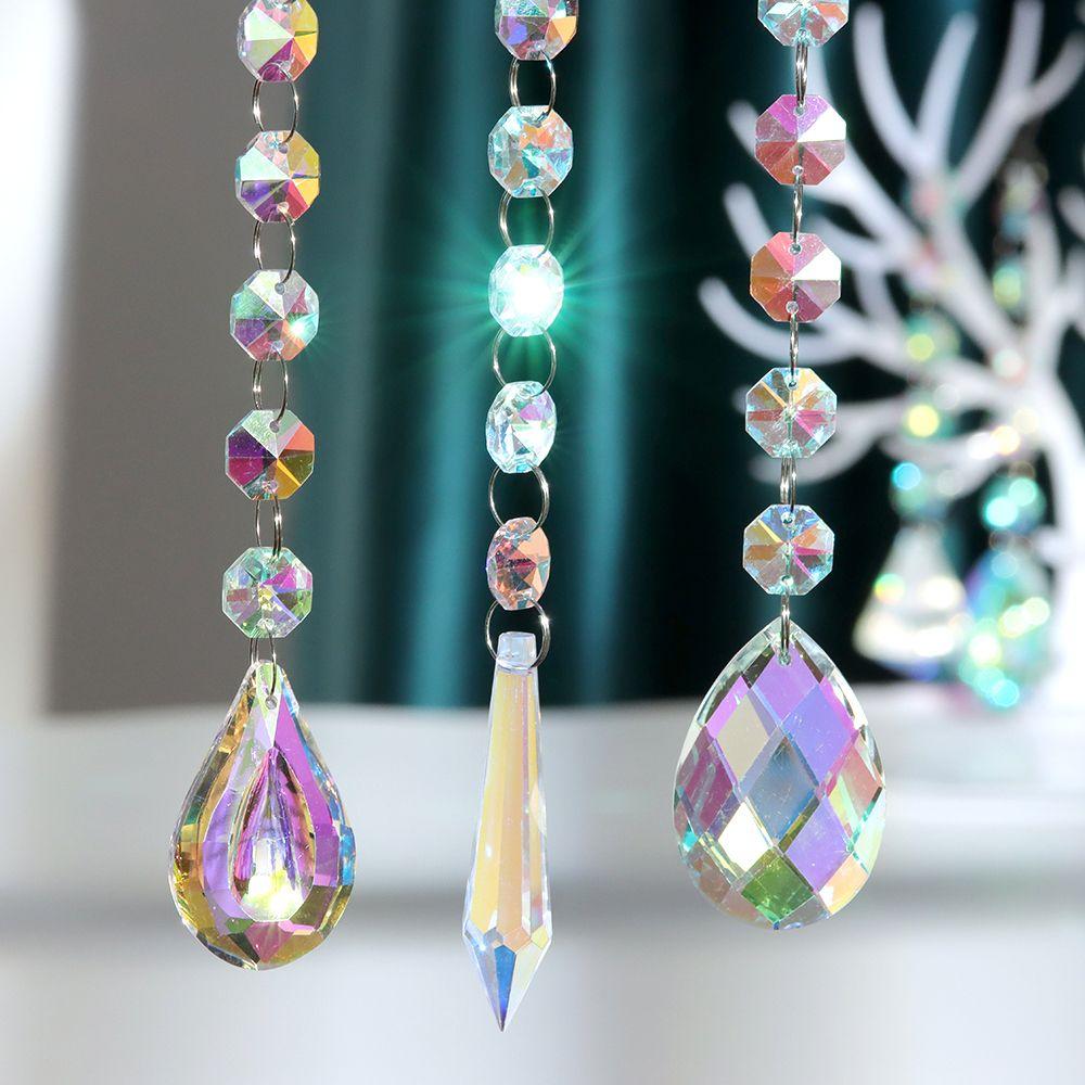 Ornaments Crystal Beads Pendant Chandelier Hanging Chain Diamond Prism Ball Rainbow Suncatcher