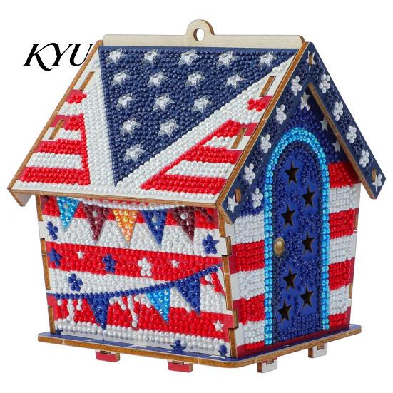 3D Wooden Puzzle DIY Christmas House Rhinestone Painting Kit, Sunflower Diamond Art Decoration Craft Cabin, Handicraft Arts Ornament for Desktop