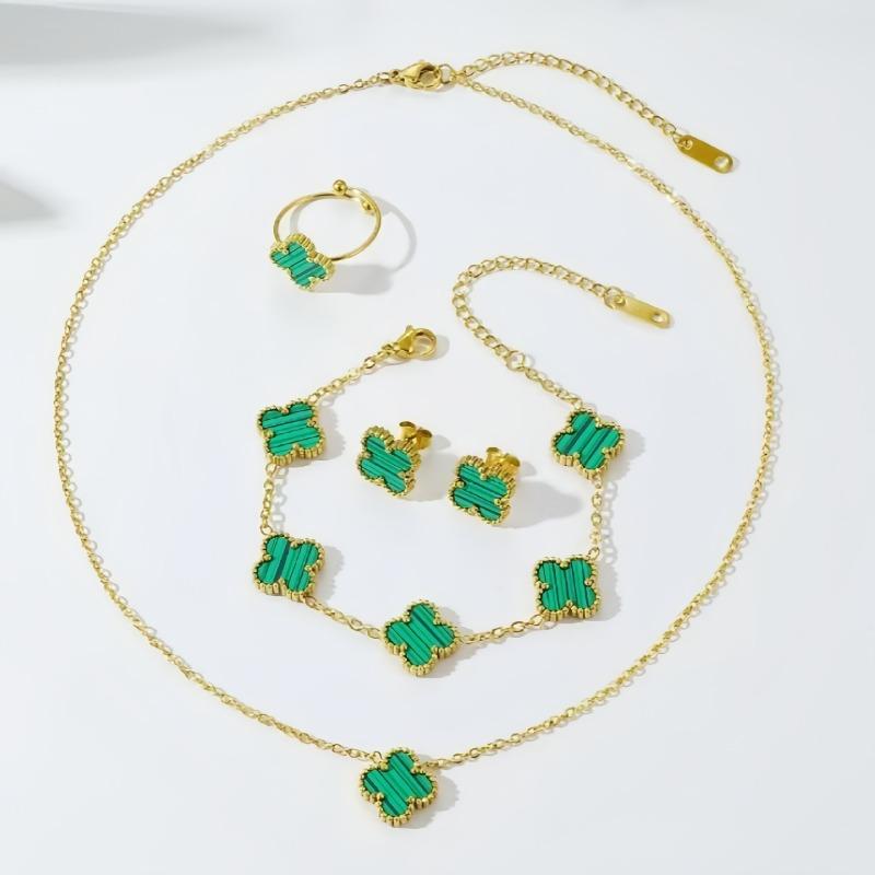 Набор "Четырехлистный клевер", Набор бижутерии из нержавеющей стали с бахромой.