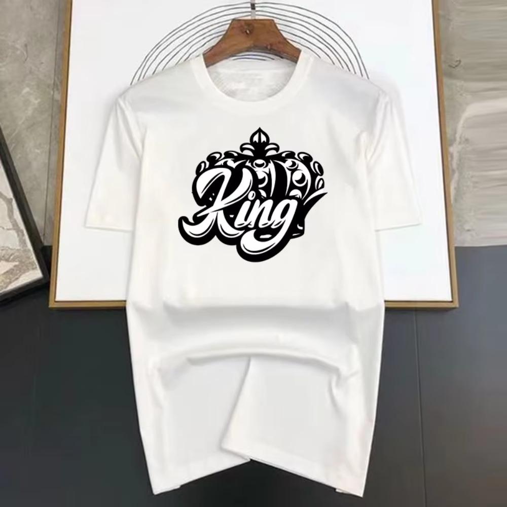Queen of King Crown Print Luxury Brand Cotton T-shirt for Men and Women Summer Round Neck Casual Short Sleeves TShirs