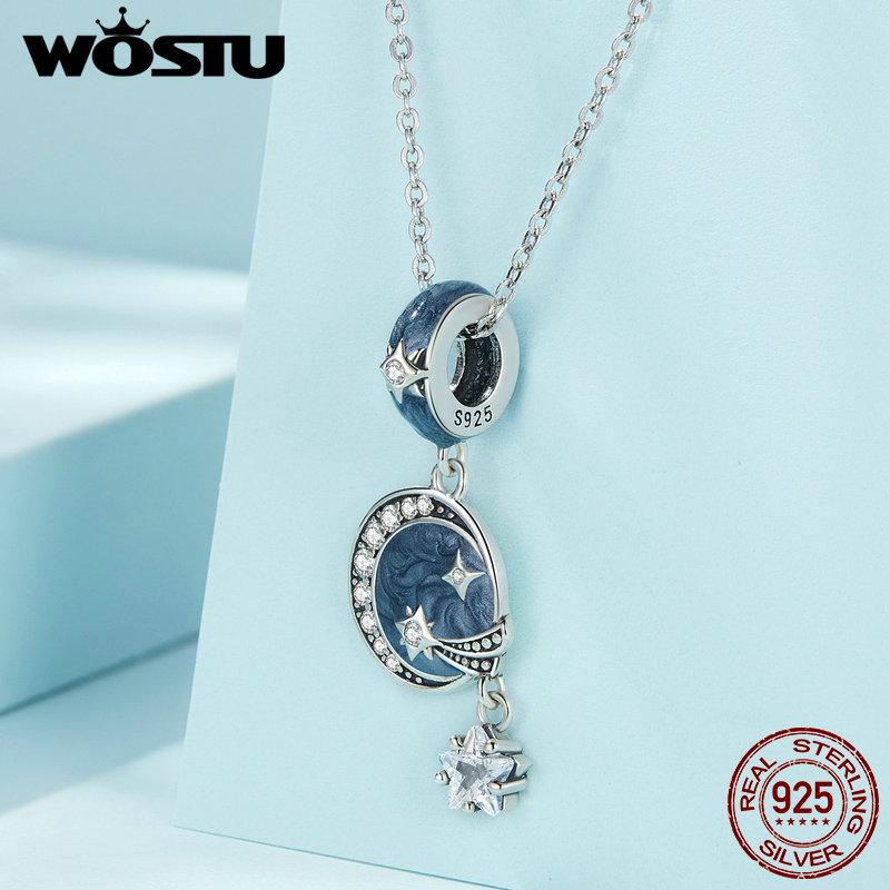 WOSTU Очаровательные лунные бусины со звездами и галактиками из стерлингового серебра 925 пробы в стиле темной ночи, подходят для изготовления женских браслетов и браслетов своими руками, ювелирных изделий
