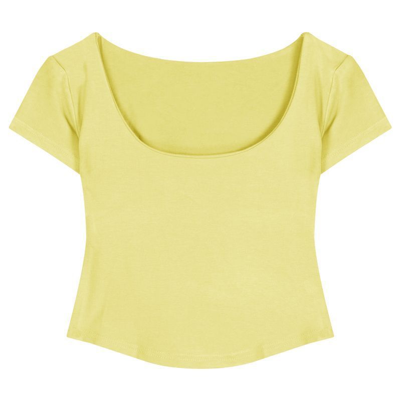 Pure Desire Square Neck with Chest Pad Short Sleeve T-Shirt Women's Summer Spice Girls Sexy Skinny Slim Short Top Bottom Shirt