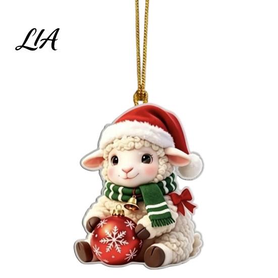 Reusable Christmas Party Favors Cute Animal Ornament, 2D Flat Sheep Dog Double-Sided Tree Hanging Supplies Acrylic Xmas Decoration for Lovers Holiday