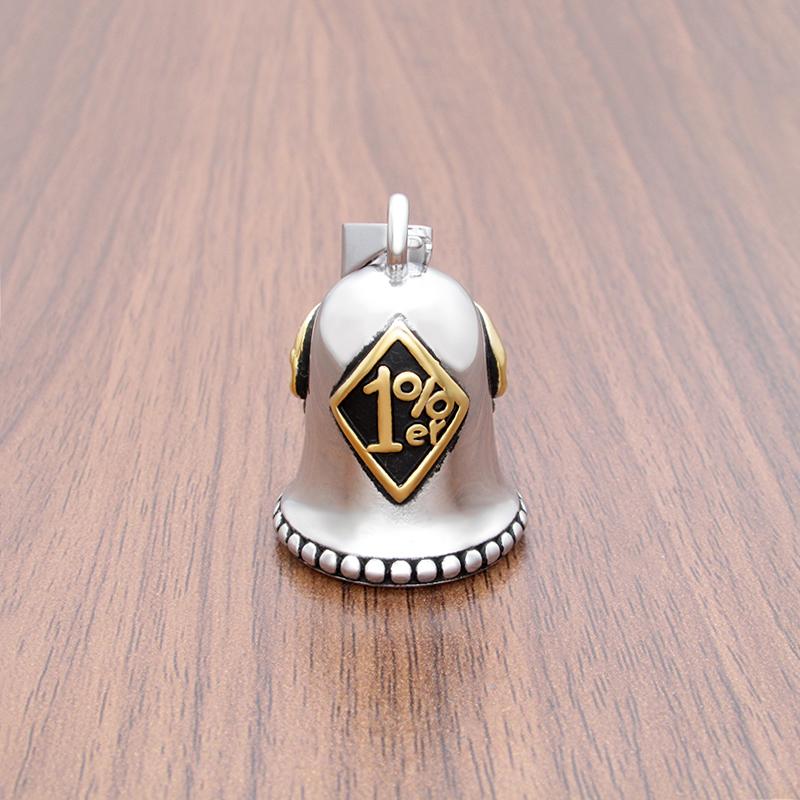 Punk 316L Stainless Steel Silver Color Gold Plated One Percent 1% er Skull Biker Bell Pendant Motorcycle Jewelry