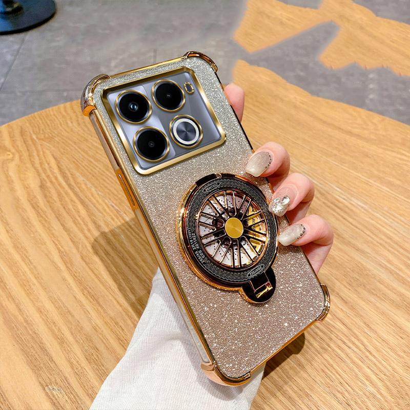 Glitter Shockproof Plating Gyro Bracket Phone Holder Case For Motorola Moto G05 G24 G14 G34 G04 G84 G54 E14 E15 G53 Stand Cover