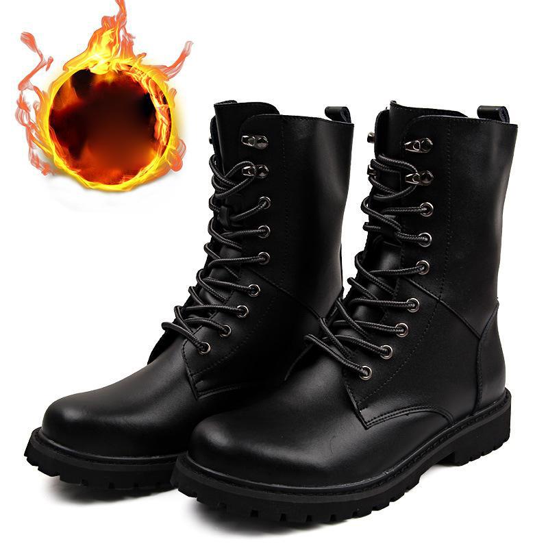 Мужские высокие зимние ботинки, непромокаемые утепленные теплые кожаные зимние ботинки на меховой подкладке, нескользящие резиновые походные ботинки, повседневные уличные ботинки