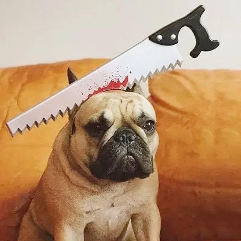 Cat/Dog/Pet Halloween New Funny Horror Toy Makeup Ball Performance Props Axes Saw Nail Knife Headwear Blood Scene Party Beloved