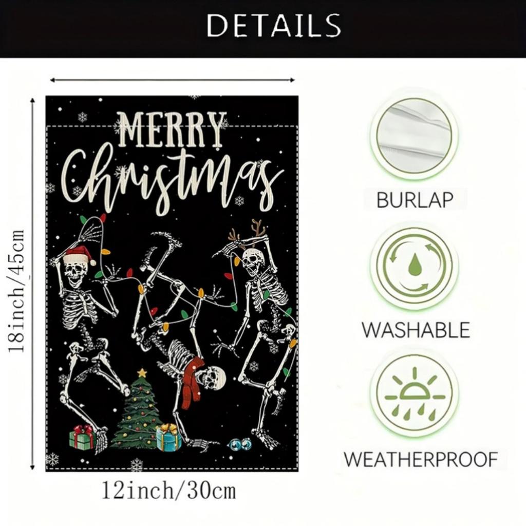 1pc Black Halloween Garden Flag Skeleton Dance Print Suitable for Halloween Yard Outside Decoration No Flag Pole 12X18 Inch