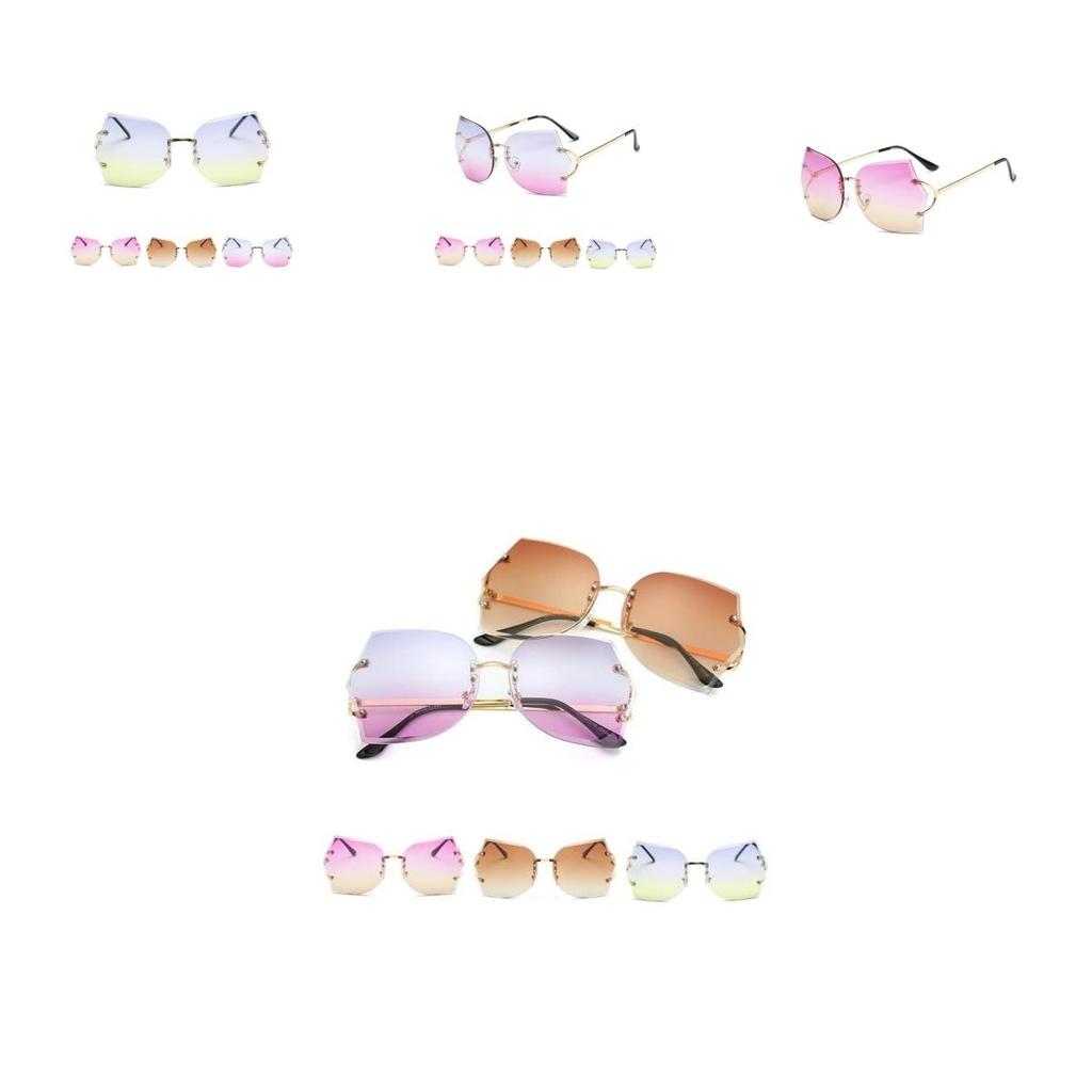 Rimless Transparent Women Glasses Oversized Clear Lens Sunglasses Color Gradient