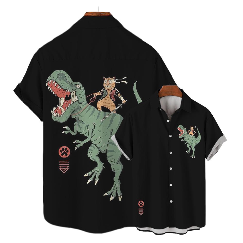 Повседневная гавайская рубашка мужская японская рубашка с 3D-узором Bushido мужские рубашки мультяшные животные кошка 3D-печать мужская рубашка мужская одежда