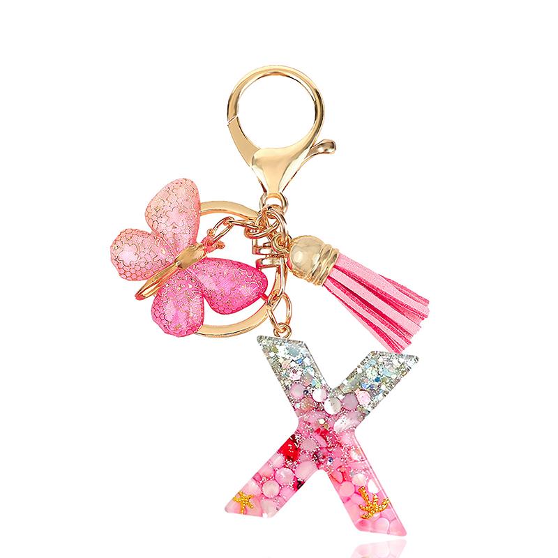 AZ Dreamy Sequin Letters Брелок для женщин Подвеска-бабочка с кисточками Инициал Брелок для кошелька Подвеска для сумок Амулеты Автомобильный брелок