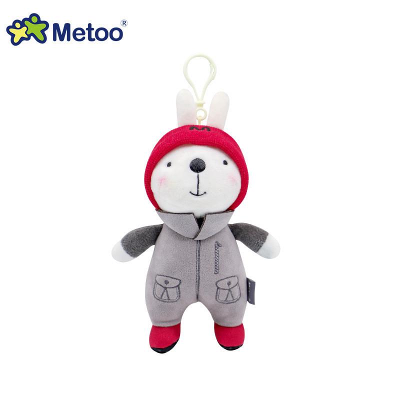 Charming Metoo Rabbit Keychain Plush Toy With Ultra-soft Crystal Plush In Gray Overalls