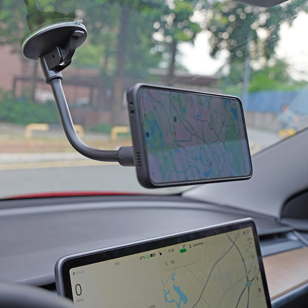 Magnetic Mount Flex Neck Suction Cup Car Phone Mount for Windshield, 360 Adjustable Magnetic Head Universal Cell Phone Holder