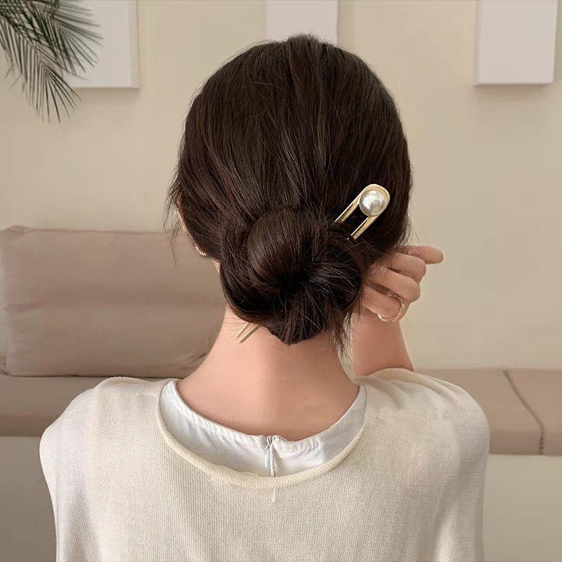 Imitation Pearl Hairpins for Women Girls Elegant Hair Clips Metal U-shaped Hairpins Hairstyle Design Tools