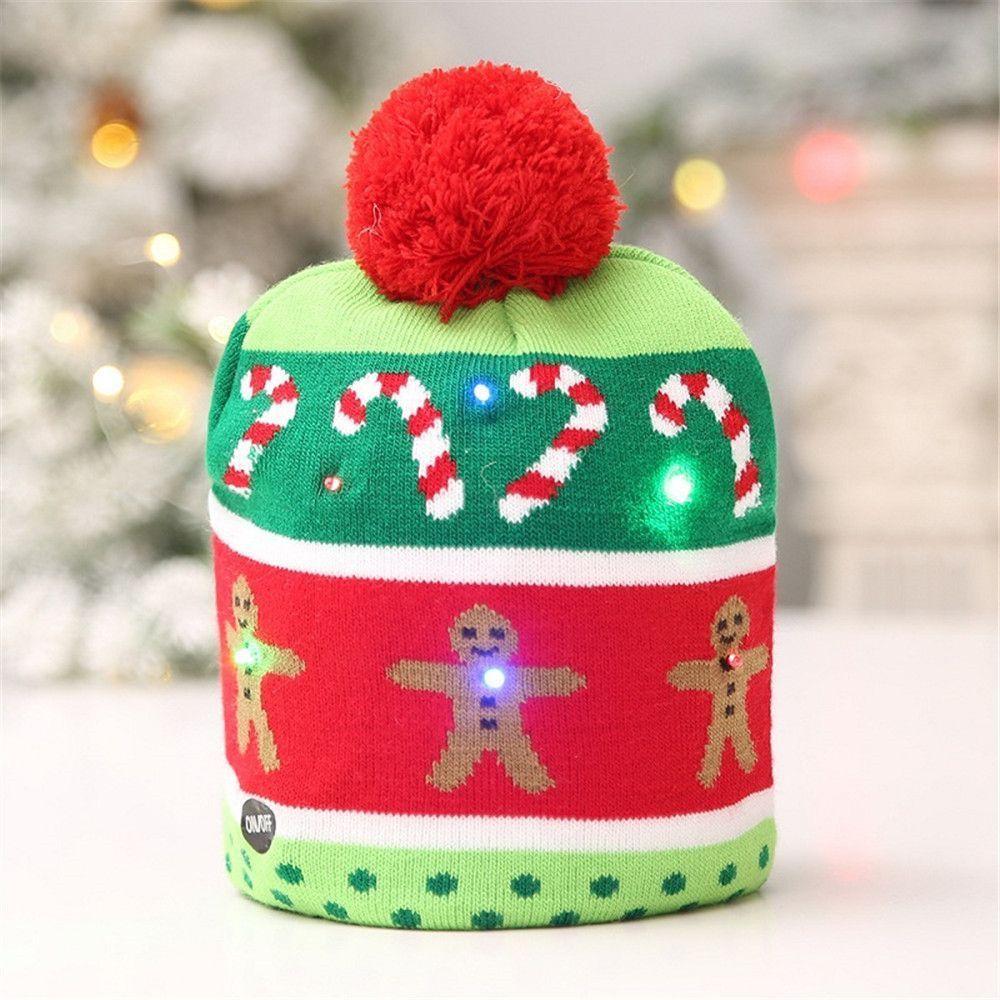 Xmas Tree Snowman Cartoon Knitted Cap Sweater Beanie Christmas Hat LED Hat