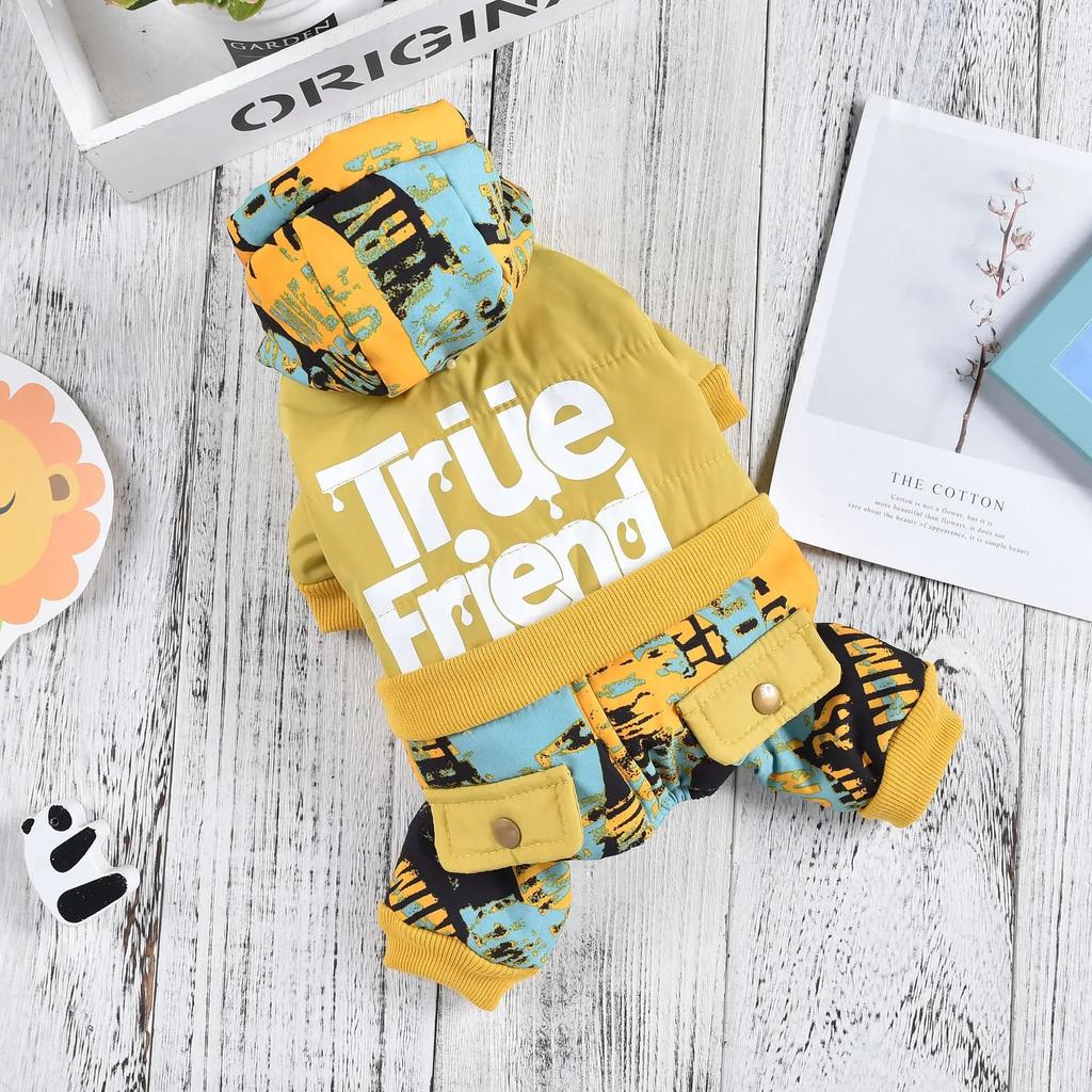 Домашние животные четвероногие парки с капюшоном для собак теплый принтованный четырехногий ветрозащитный уличный комбинезон одежда для маленьких собак одежда для щенков