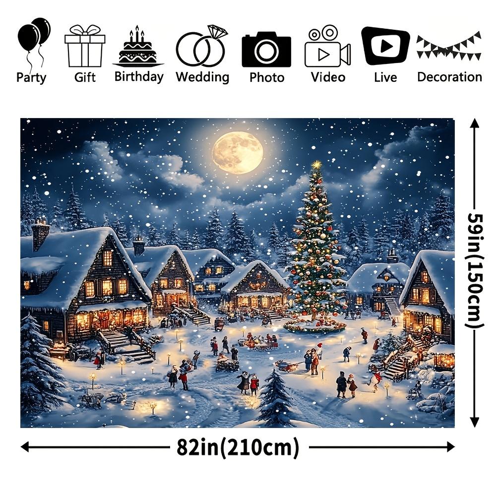 Рождественский joyful party spotlight backdrop с дизайном мультяшной деревни и сосны, подходящий для праздничных вечеринокZL