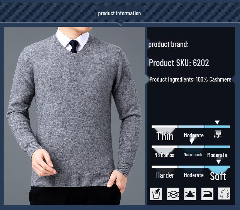 Мужской кашемировый свитер с V-образным вырезом 2025: Толстый, Теплый, Business Casual на Осень/Зиму