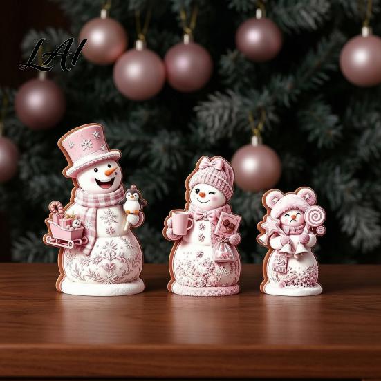 Wooden Snowman Ornaments 3PCS Christmas Ornaments Decorative Cute Festive Figures Creative Seasonal High-definition Printing Crafts for Holiday