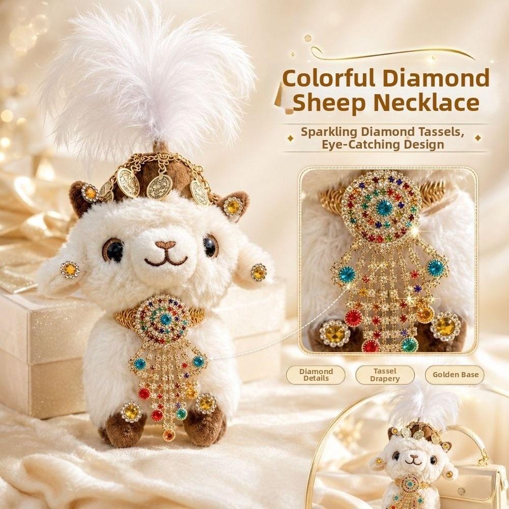 Feather Rhinestone Sheep Goat Keychain Soft Lamb Bag Charm Gift Mascot Pendant  Spring Festival