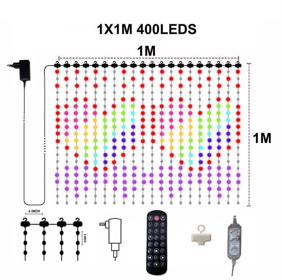 Умные шторные огни с приложением 3X3M 400 светодиодных шторных огней с пультом дистанционного управления, отображение изображений, сделай сам шторный свет для декора на Хэллоуин и Рождество