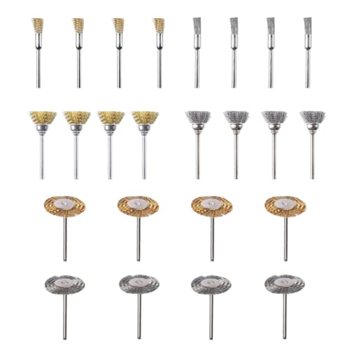 24-Piece Wire Brush Set with 3mm Shanks, Including T-Shaped, Bowl-Shaped, Pen-Shaped, Steel-Shaped, and Brass-Shaped Brushes for Drills, Routers, and