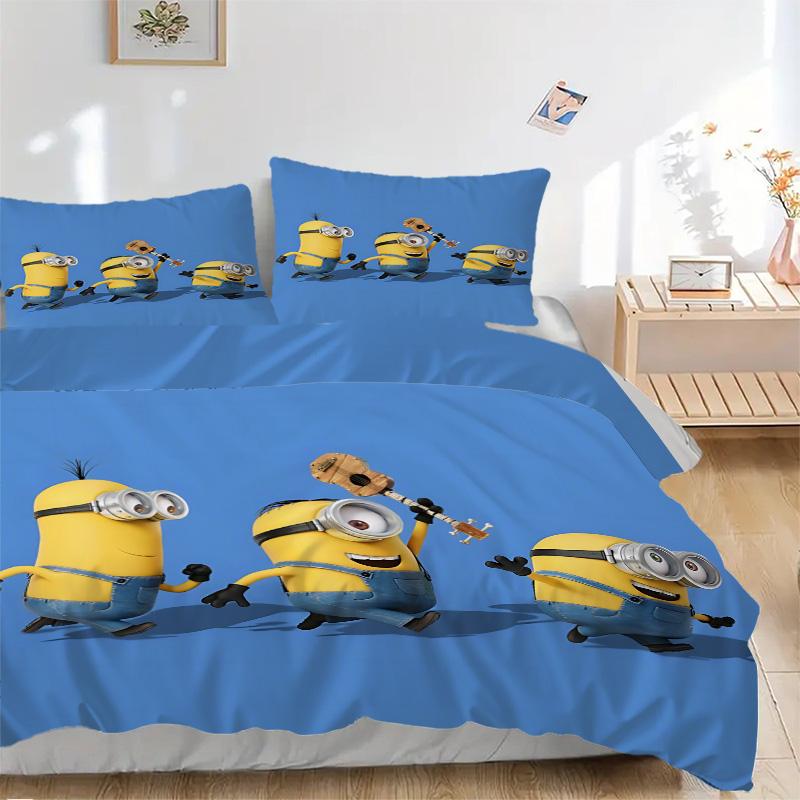 Minions Blue Background Print 3Pcs Bedding Setduvet Cover With 2 Bedropillowcase Home Birthday Gift