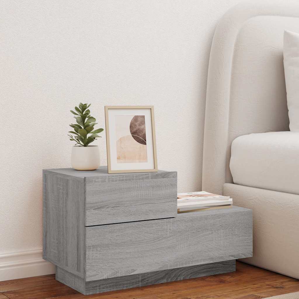 Nightstand with LED Lights Grey Sonoma 70 x 36 x 40.5 cm