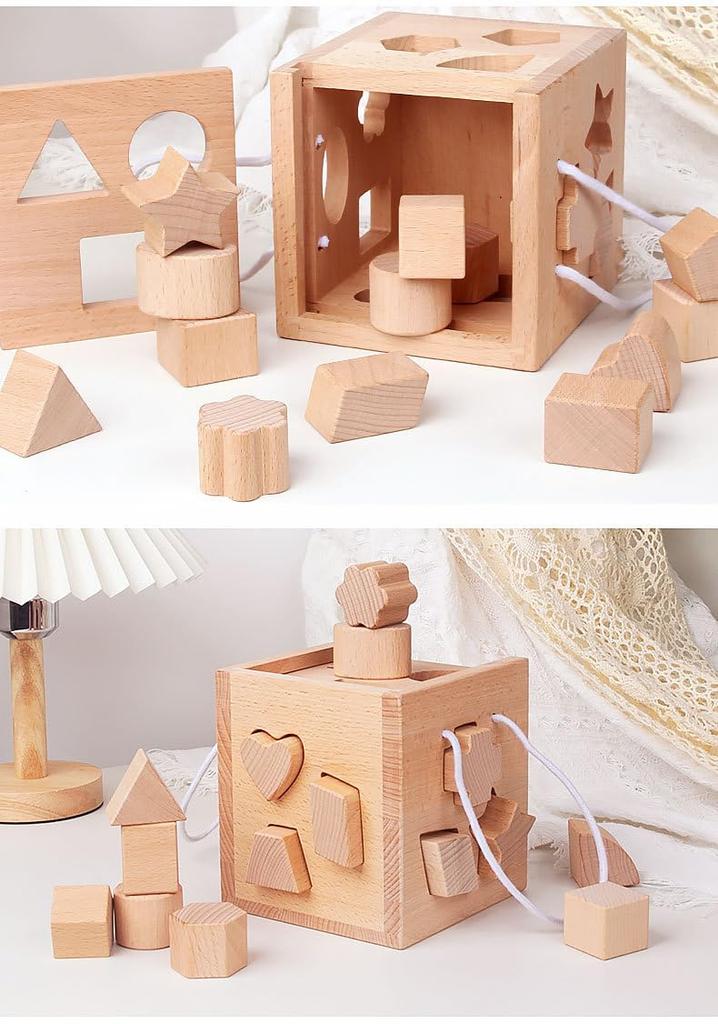 Shinse Shape Fitting Puzzle Box Fitting Shape Matching Wooden Toy Shape Recognition Play Activity Cube Montessori Toy Educational Toys для