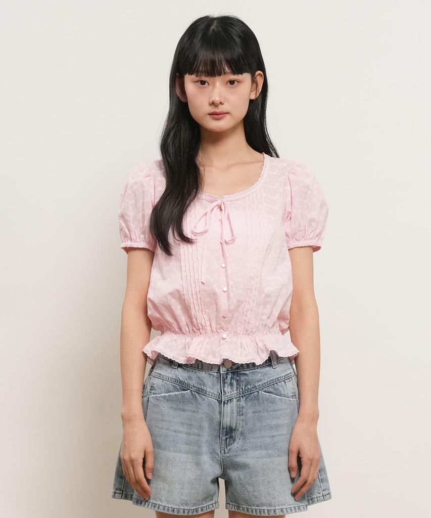 GENERALIDEA Lace Pintuck Puff Blouse [Pink] / Gf2Lsh523