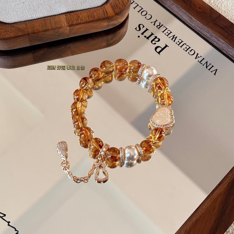 Natural Yellow Tower Crystal Maitreya Buddha Bracelet Women Handmade Beaded Jewelry Luxury Fortune Charm Gift