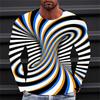 Fashionable Men's Printed T-shirt Optical Illusion Round Neck Long Sleeved Street Harajuku Exaggerated Designer Round Neck Top