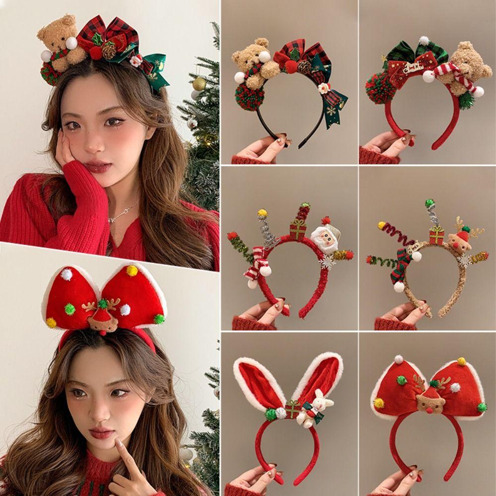 Elk Hair Hoop Antlers Headband Christmas Decoration Plush Bow Red Hair Band  Christmas Decoration
