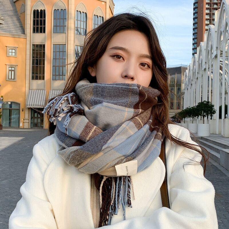 Autumn Winter Warm Women Plaid Scarf Winter Warm Cashmere Women Girls Long Scarf Korean Simple Fashion Tassel Shawl Scarf New