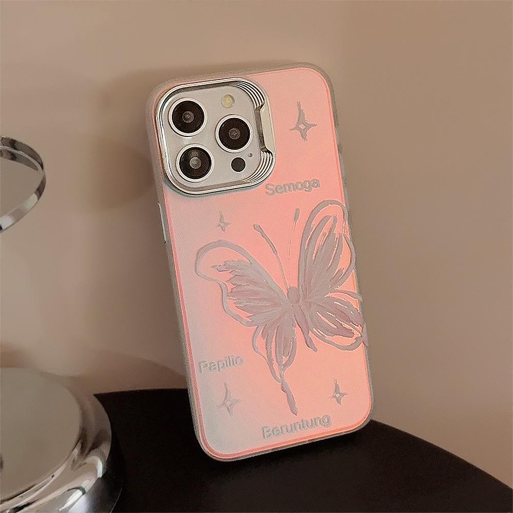 Мечтательный Лазерный Розовый Бабочка Чехол для Телефона IPhone 15/17/16 Apple 13 Pro Max Аксессуар-Ремешок