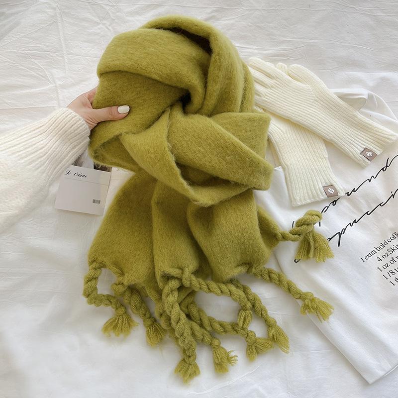 Luxury Cashmere Bright Solid Colors Women Scarf Winter Shawl and Wrap Bandana Pashmina Tassel Female Foulard Thick Blanket