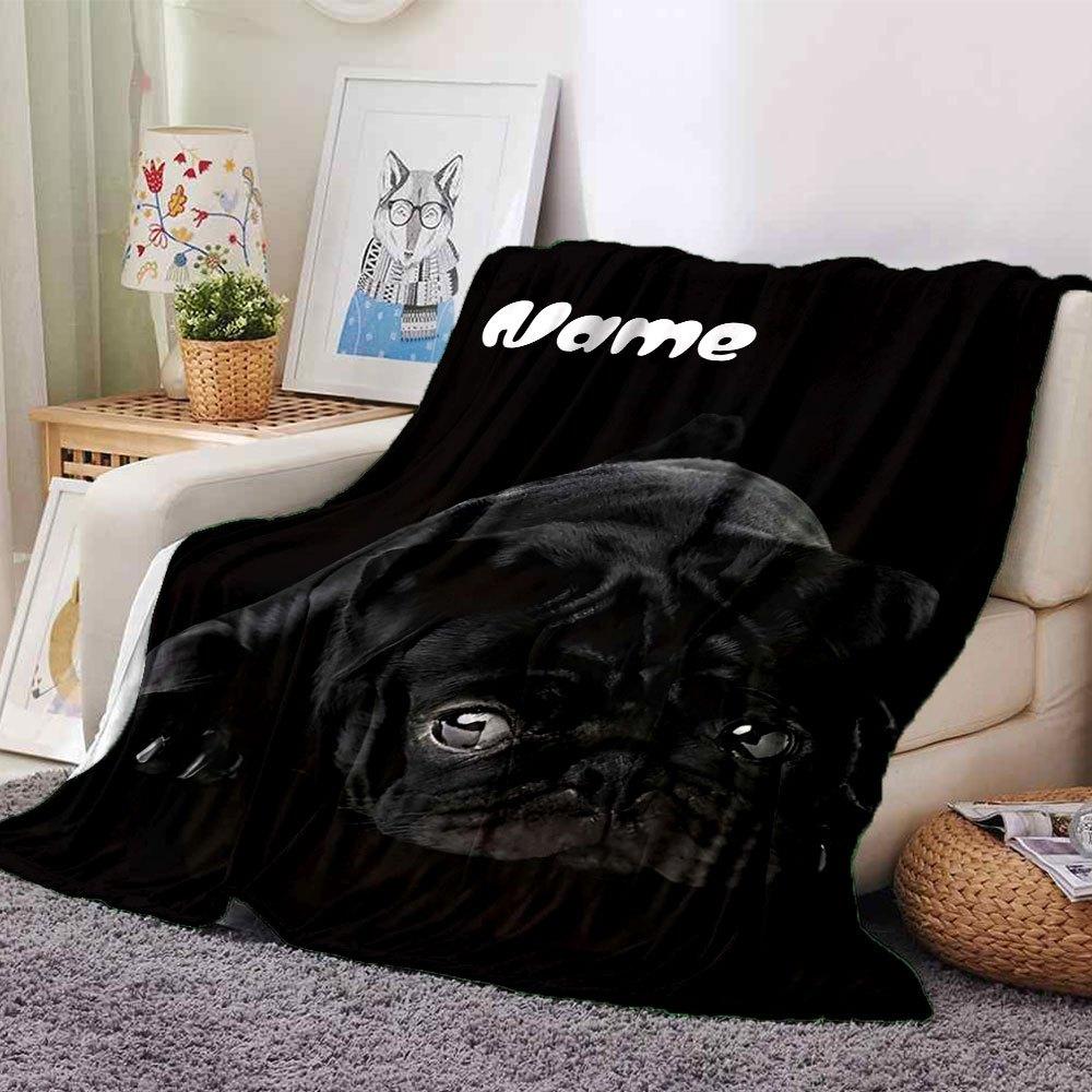 Black Pug Home Customize Your Name Blankets Soft Cozy Lightweight Versatile For All Seasons Perfect For Picnics Sofa Office Bed Living Room Ideal Gift