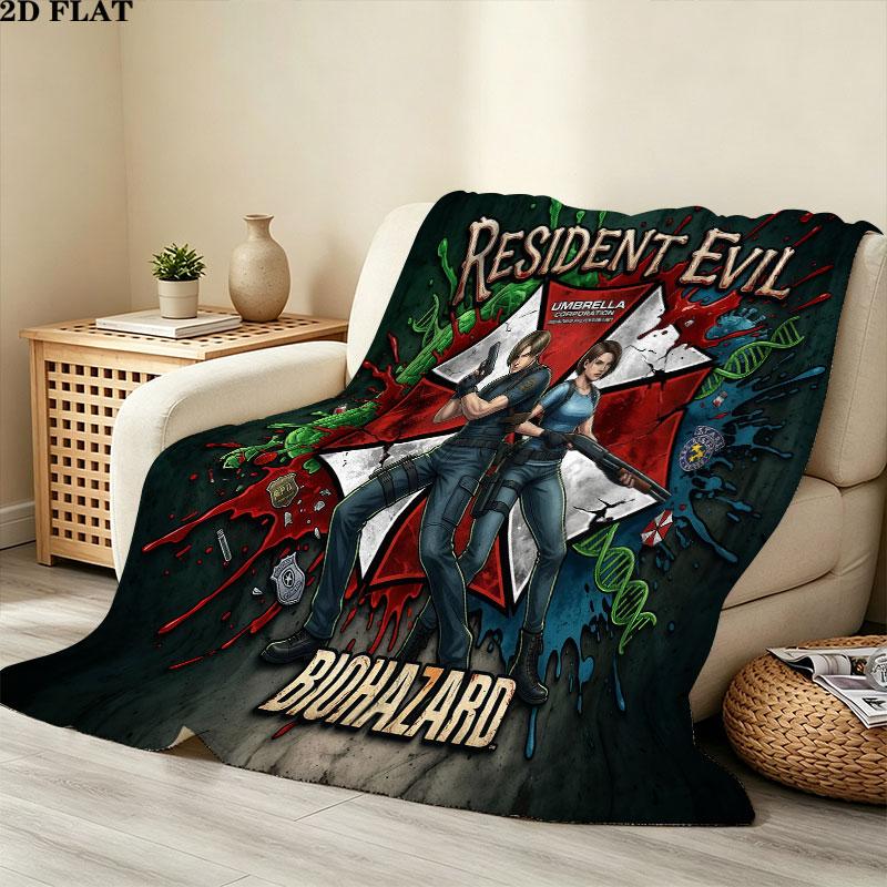 1PC Resident Evil Patterned Flannel Blanket Suitable For All Seasons For Home Decor Warmth And Comfort Gifts Holiday Present