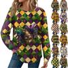 Women's Fashion  Loose Long Sleeve Carnival Print  Round Neck Casual Top