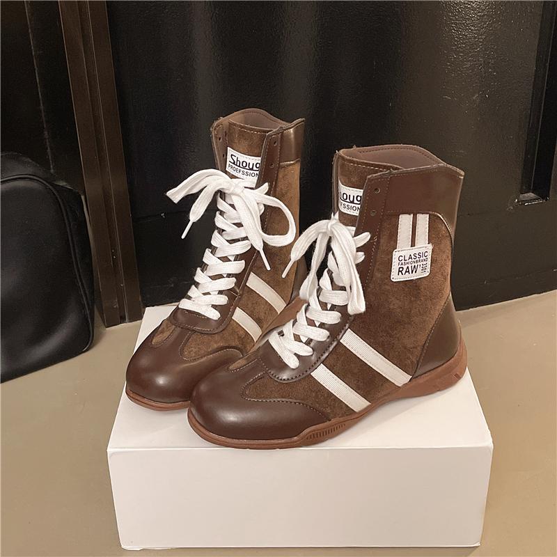Fashion Retro Brown Suede Thick Bottom Ankle Boots Women 2025 Winter Comfort Non Slip Lace Up Flats Sneakers Woman's Y2K Casual Shoes