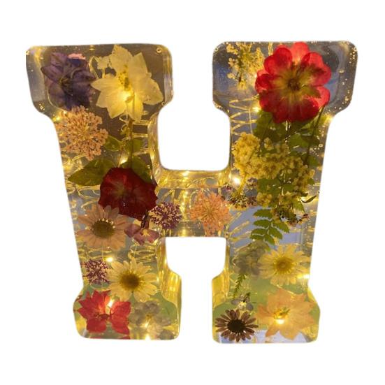 Цветочный смоляной ночник, прессованные цветы ручной работы в смоляных буквах, лампа, настольный декор, светящиеся цветочные буквы, подарок для мамы, жены