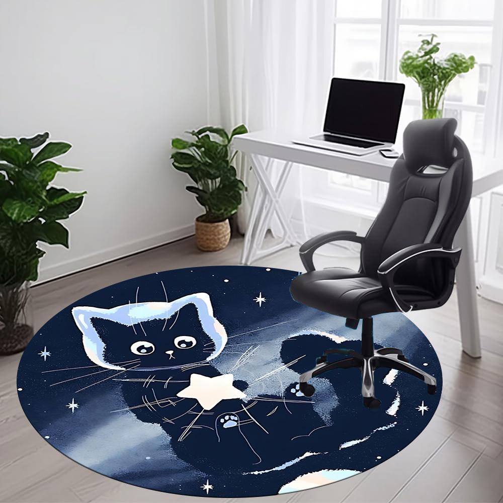 1pc Night Space Cat Office Round Area Rug, Mat Suitable ForOffice, Under Office Chairs Bedroom Living Room Home Decor, Room Deco