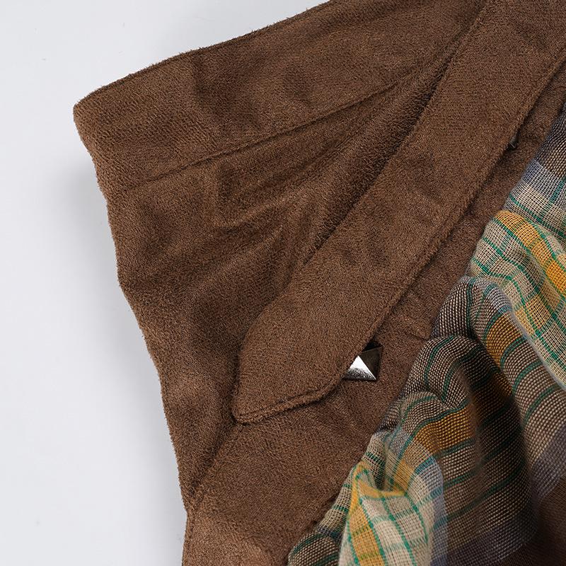 Американский уличный стиль Клетчатая пэчворк мини-юбка с низкой посадкой