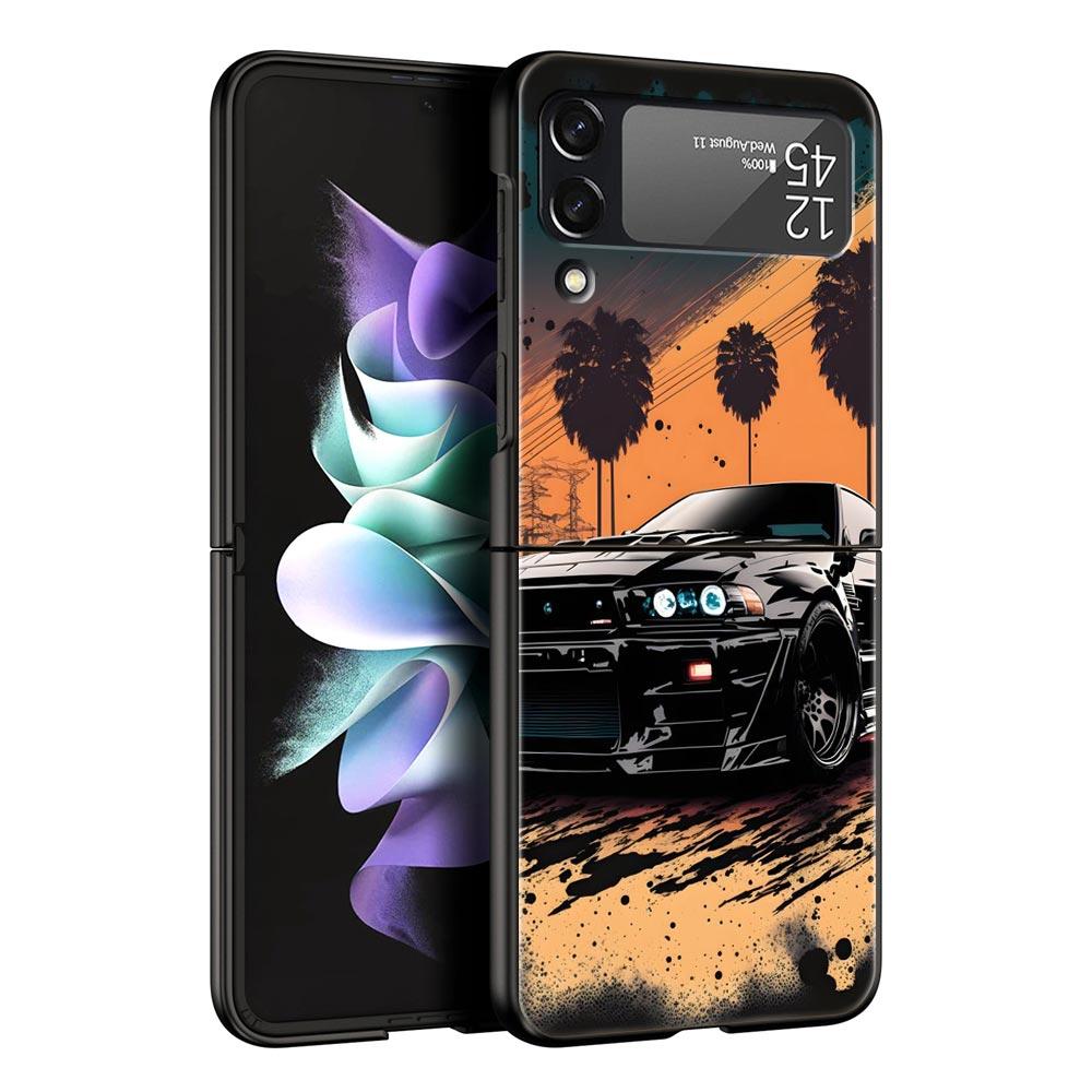 For Samsung Galaxy Z Flip 3 4 5 Hard Black Folding PC Phone Case Sports Car JDM Tokyo drift F1 Luxury For Samsung Z Flip3 Cover